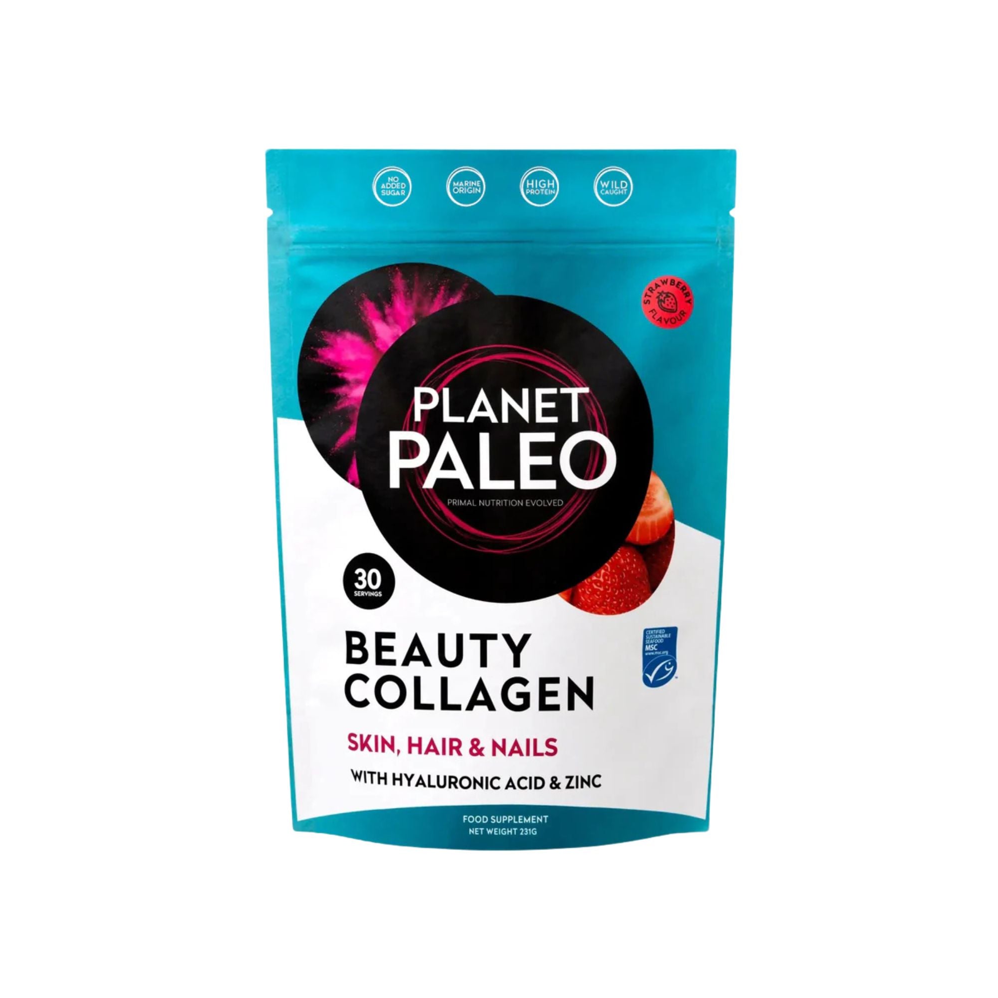 PLANET PALEO BEAUTY COLLAGEN | SKIN HAIR & NAILS 225G - STRAWBERRY FLAVOUR