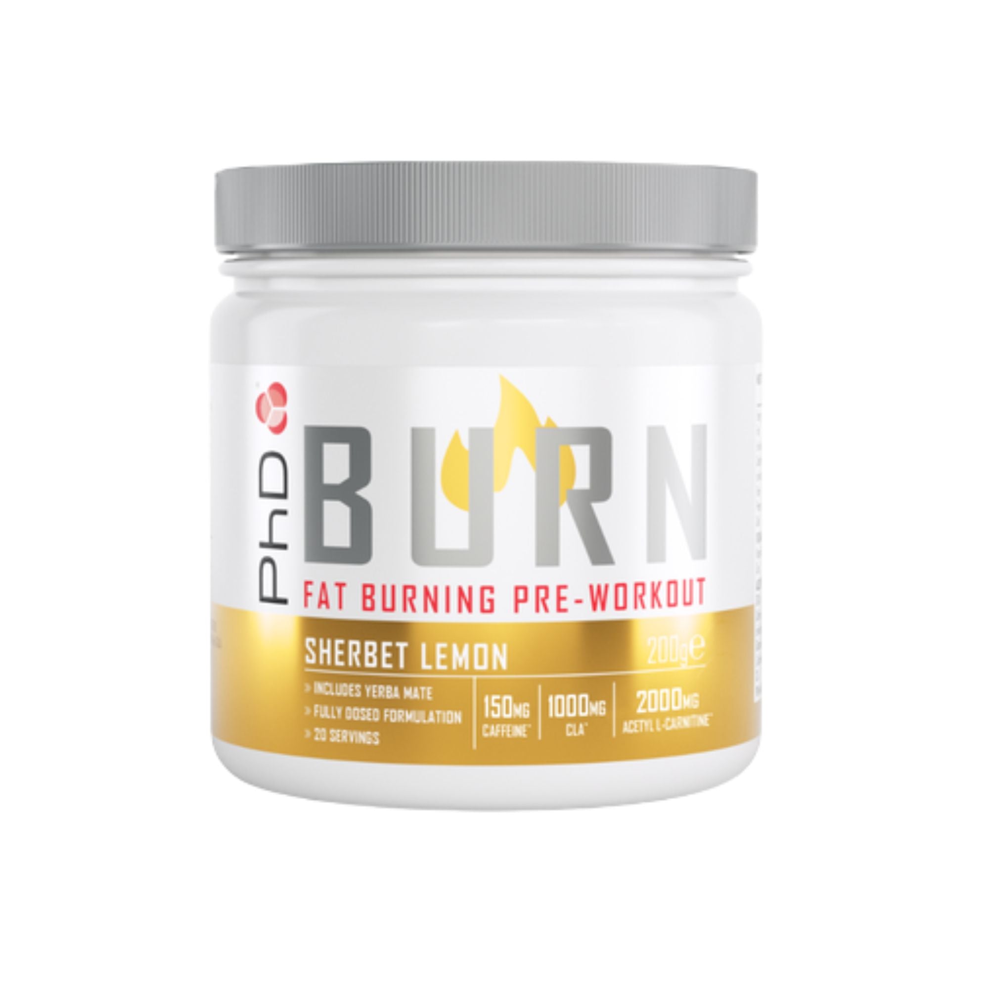 PHD BURN PRE-WORKOUT POWDER 200G SHERBET LEMON | ENERGY & FAT LOSS FORMULA