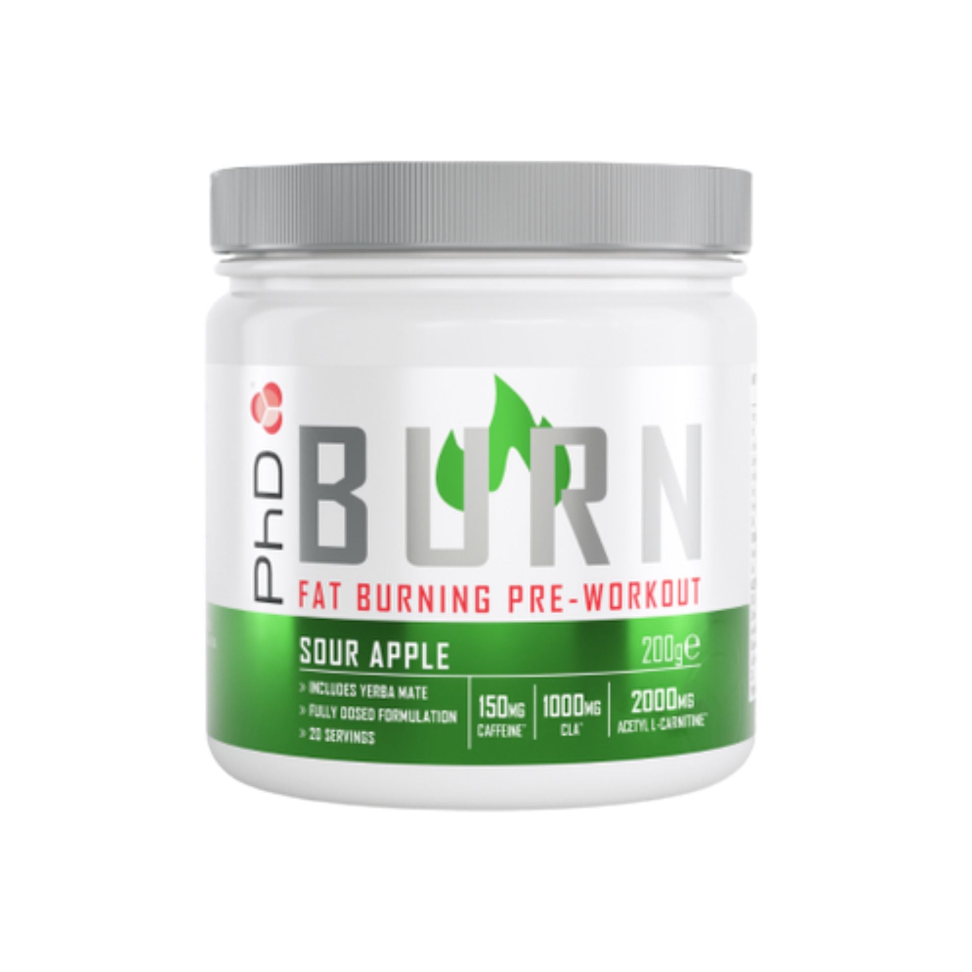 PHD BURN PRE-WORKOUT POWDER 200G SOUR APPLE | ENERGY & FAT LOSS FORMULA