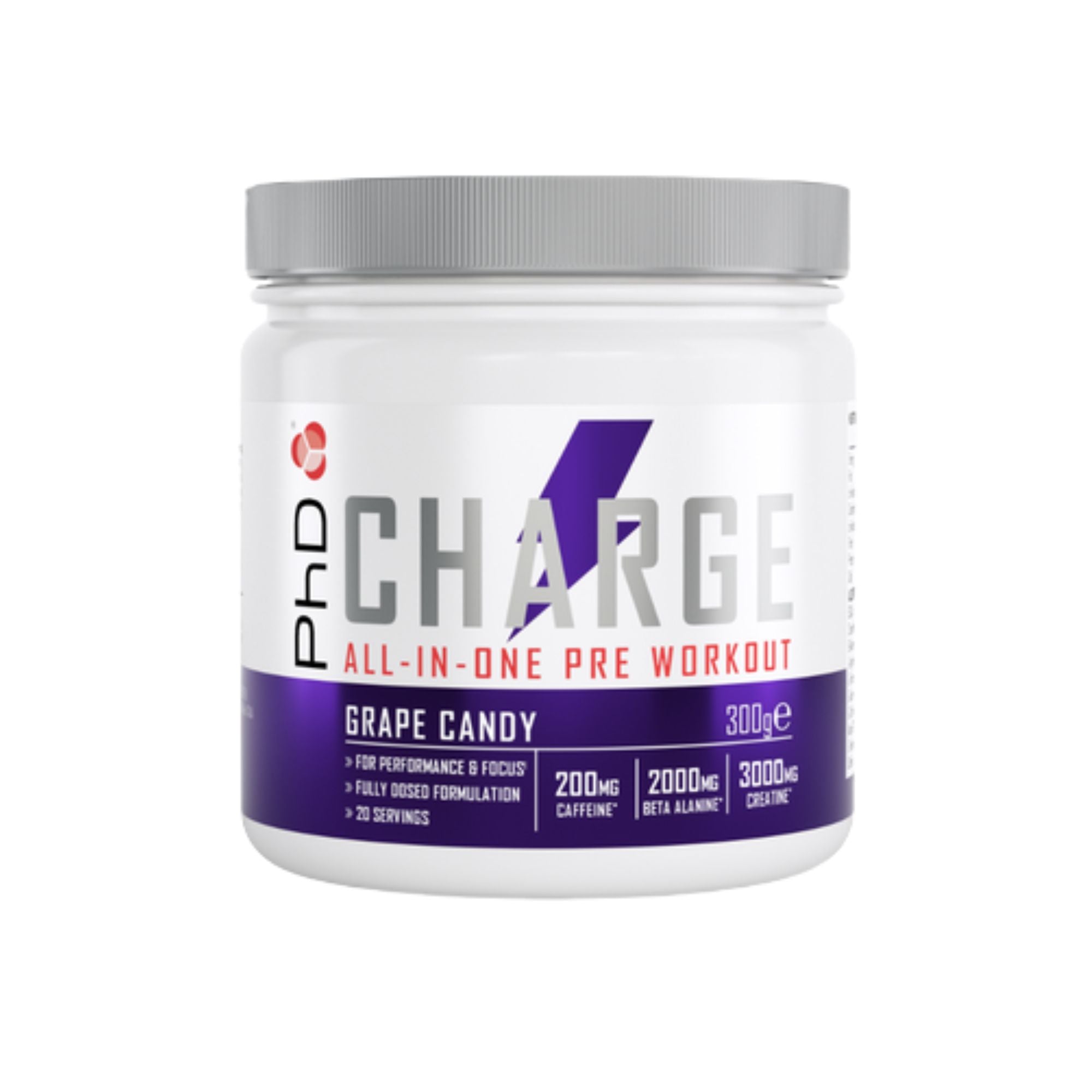 PHD CHARGE PRE-WORKOUT 300G GRAPE CANDY | ENERGY & PERFORMANCE FORMULA
