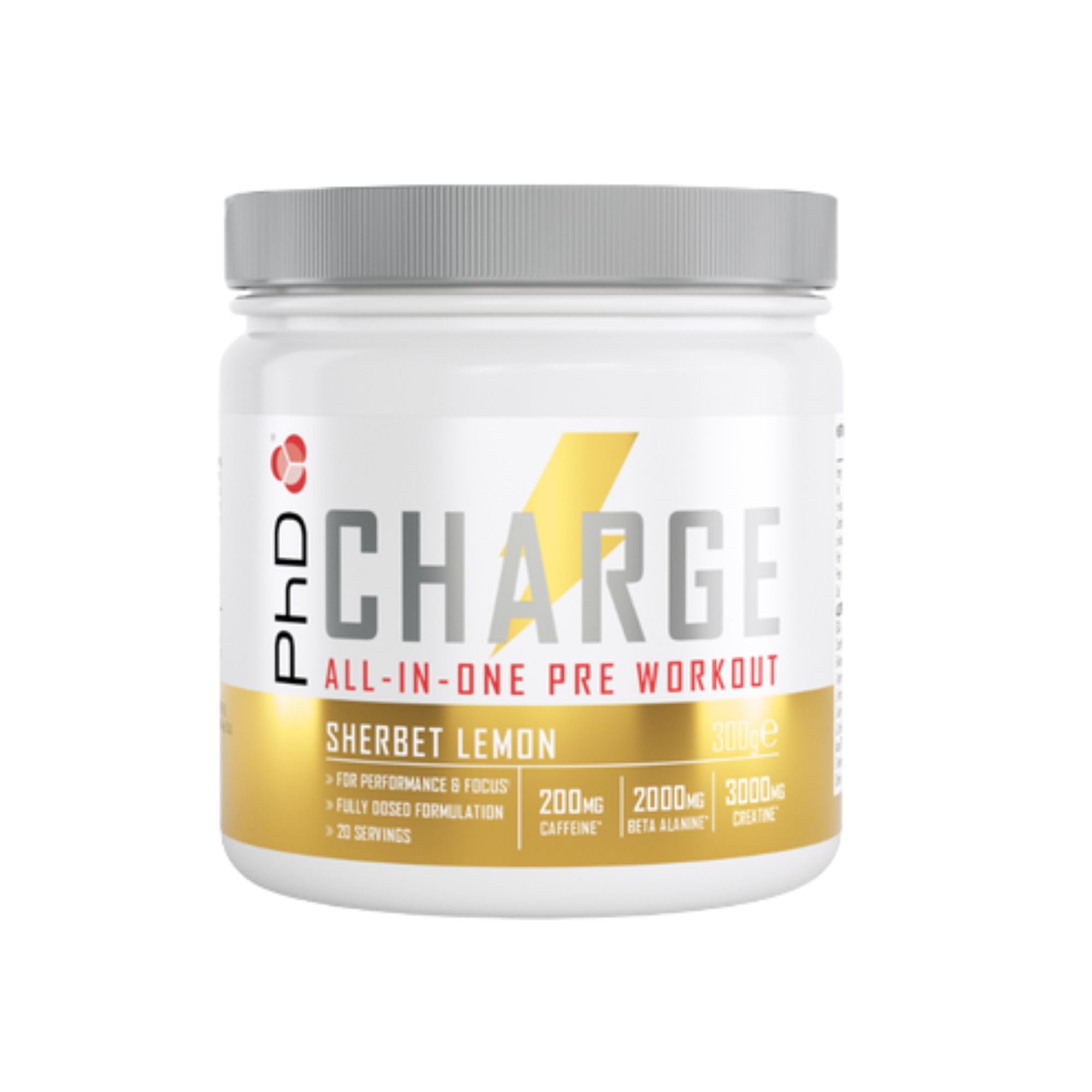 PHD CHARGE PRE-WORKOUT 300G SHERBERT LEMON | ENERGY & PERFORMANCE FORMULA